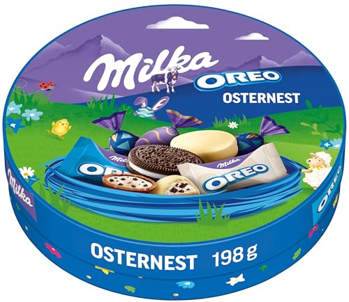 Milka & OREO Osternest – 20-teilige Oster-Mischung mit Pralinen, Bonbons und Keksen – 198g
