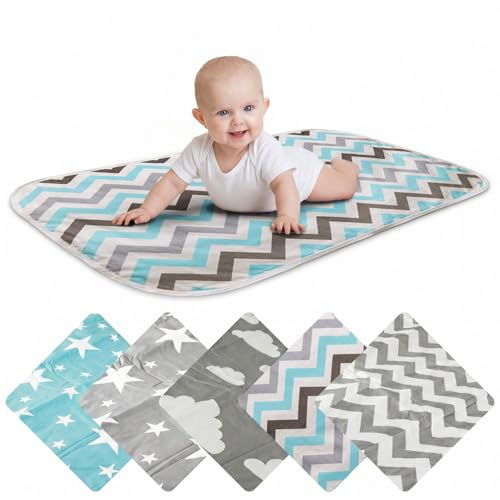 Matelas à langer pour bébés Matelas à langer pour bébés et jeunes enfants ; respirant, lavable, réutilisable ; 50 x 70 cm (ZigZag Bleu)