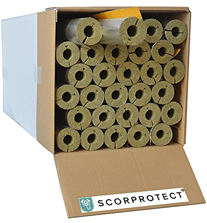Scorprotect® Enveloppe du tuyau en aluminium laminé, isolation du tuyau en laine de roche avec conductivité thermique 0,040 (28 x 20 mm x 1 mètre)