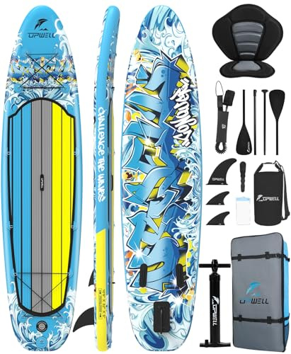 UPWELL Inflatable Stand Up Paddle Board with Kayak Seat, Premium SUP Modular Paddle Boards for Adults, 10’6”Blow up Paddle Boards 6”Thick, Blue Wave