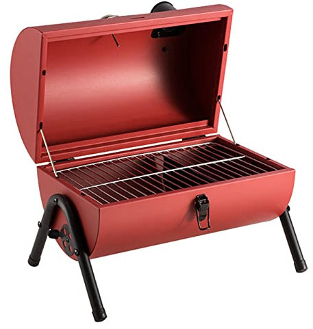 Small Charcoal Grill Portable BBQ Smoker Grill TableTop Barbecue Charcoal Grill With Cover for Outdoor Camping Garden Beach Backyard Cooking Picnic,Red,42 * 37 * 29cm