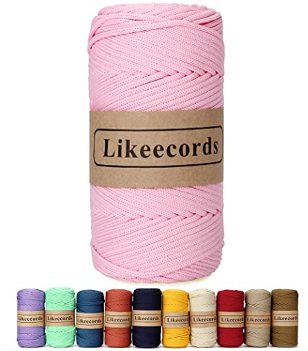 Likeecords 4mm Polyester Braided Macrame Cord Rope 140Yards /426Feet Macrame Supplies for DIY Crafts, Elastic Yarn for Crocheting Wall Hangings, Plant Hangers, Holders, and Home Decorations (Pink)