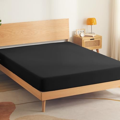 SONIVE Spannbettlaken Atmungsaktives Bettlaken für Boxspringbett Topper bis 30 cm,Gebürstete Jersey Polyester,Weich,rutschfest,Schwarz,160x200cm
