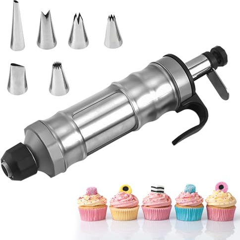 YdseozOA Siringa per torta, pressa per pasticceria in acciaio inossidabile, per la torta di caramelle che decora con 6 ugelli per cupcakes, dolci, decorazioni di torte