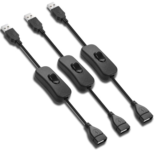 HATMINI 3 stycken USB2.0 databrytare förlängningskabel, 5 V, USB-kontakt till hona, förlängare med strömbrytare, stöder data- och strömöverföring, lämplig för USB-fläktar, LED-remsor, skrivbord