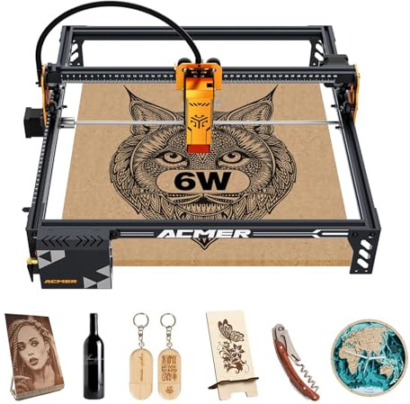 ACMER P1 S Pro Grabadora Láser, 6W Cortadora Laser Maquina Laser Grabado y Corte para Madera, Metal, Acrílico, Cuero, Área de Grabado 380 x 370mm