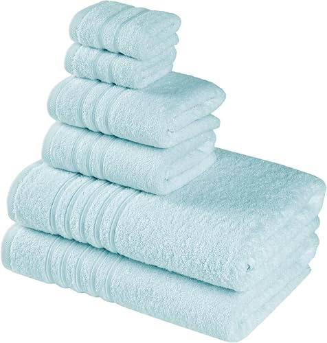Luscinia Lyxiga 550 g/m² | 100 % bomull frottéhanddukar | set om 6 | 2 badhanddukar (140 x 70 cm), 2 handdukar (40 x 70 cm), 2 gästhanddukar (30 x 30 cm) | Oeko-TEX® 100 | Hängslinga (turkos)