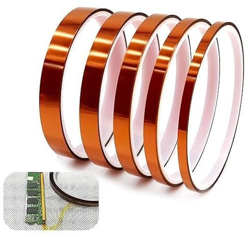 eModwey Kapton Tape, 5er Pack, Hitzebeständig, Hochtemperaturbeständig, Elektronik und Automobilindustrie, Polyimid Film Klebeband (3mm/6mm/8mm/10mm/12mm x 33m)