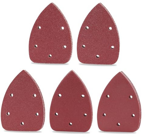 wadafen Lijas para Lijadora Delta, 50 Hojas Lijas Triangular 140x90mm Papel Lija para Madera 5 Agujeros Lijas con Gancho y Bucle para para Lijado Pulido, Granos 40/60/80/120/240