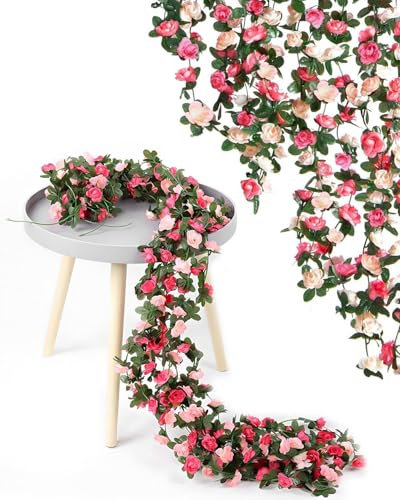 8pcs Artificial Flower Garlands, Hanging Artificial Rose Vine, Perfect for Indoor and Outdoor Decor, Ideal for Weddings, Parties, Festivals, Family Gatherings, Home Decoration (Pink, 8 * 240cm)