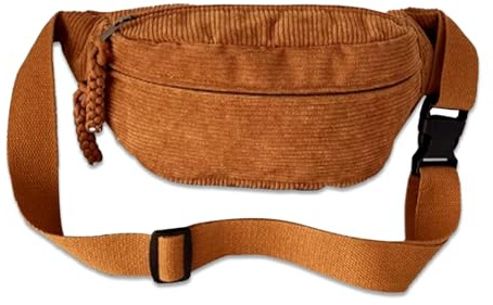 Sac Banane en Cord pour Femme - Sac à bandoulière en Cord avec Sangle réglable - Élégante Poche de Taille en Cord pour Les Loisirs et Le Sport - Sac Banane pour Femme et Homme - Brun Clair