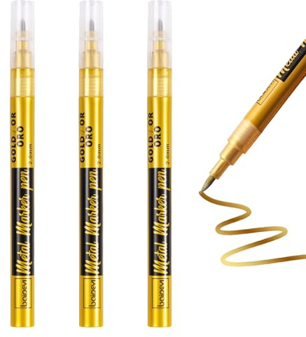 Pack de 3 lápidas de pintura, lápiz dorado para escribir, bolígrafo dorado, rotulador permanente, resistente al agua, de secado rápido, resistente a la intemperie, para ropa, madera, metal, vidrio