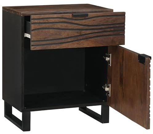 Eleganz Mesita de noche de madera maciza de nogal 50x33x60 cm - Aparador de dormitorio con calidad duradera y diseño natural para una decoración moderna