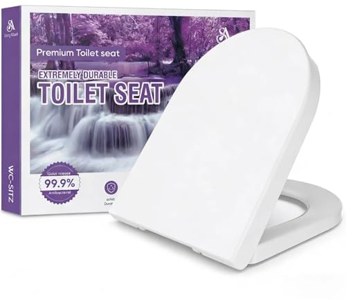 D-formad mjuk stängning toalettsits, slitstark premium termoplast, snabb frigöring, enkel att rengöra och installera med justeringsguide, hållbar vit toalettsits. vit