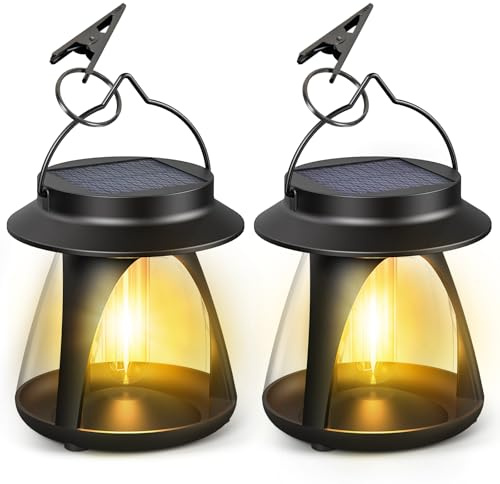 MAGGIFT Farolas Solares para Jardín Exterior | Luz Regulable, Carga Solar y USB 2 en 1 | Set de 2 | Lámparas Solares de Mesa y Terraza | Linterna LED | Farolillos Negros | Impermeable IP44