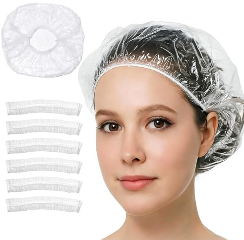 Kryzulax 50 Piezas Gorros de Ducha Desechable,Gorros Ducha Impermeable,Plastico Transparente,Reutilizables,para uso en el hogar,hotel,Spa y peluquería(46cm)