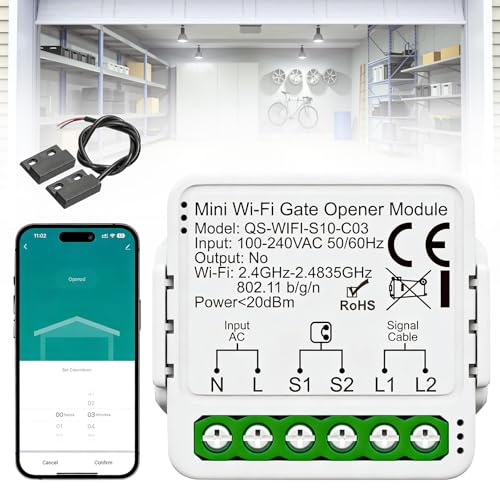 Apri porta del garage WLAN, apriporta intelligente del garage con sensore della porta, azionamento della porta del garage, WLAN Garage Door Opener con sensore della porta, compatibile con Alexa e