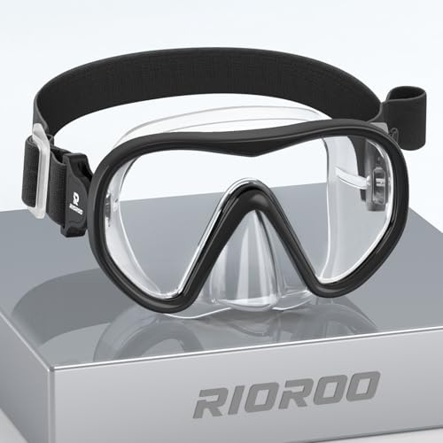 Taucherbrille Kinder mit Stoffband, Schwimmbrille Kinder Und Elastischem Stoffband, Tauchmaske mit Nasenabdeckung 180°Panorama HD Anti Nebel Anti-Leck für Kinder 4-16 Jahre
