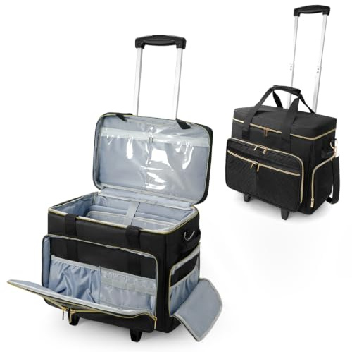 SUNDOY Sac de Travail à roulettes pour Enseignants, Noir - Pied-de-Poule | Sac à Ordinateur Portable jusqu'à 17,3 Pouces, Compartiment Extensible