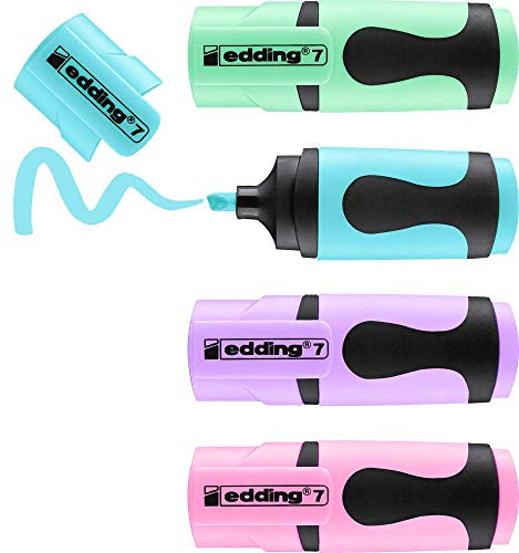 edding 7 mini highlighter set - pastel colours - 4 highlighter pens - chisel nib 1-3 mm - small highlighter in trendy colours - for bullet journals, school, college, university or the office