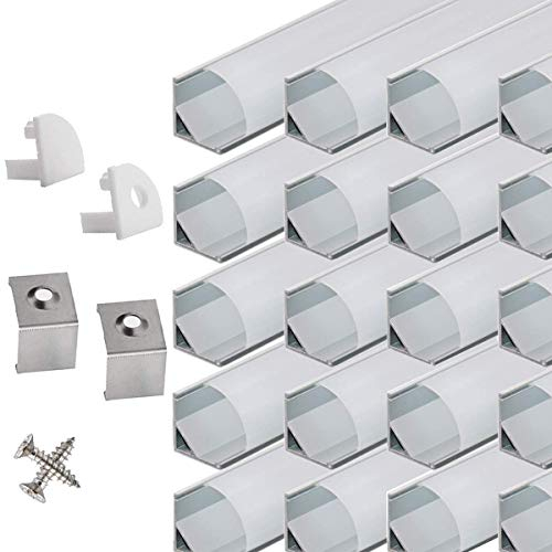 StarlandLed LED Aluminium Eckprofil 45 grad - 40x100cm LED Aluminium Profil für LED-Streifen/Leisten mit Weiß Milchige Abdeckung,Endkappen,und Montageklammer …
