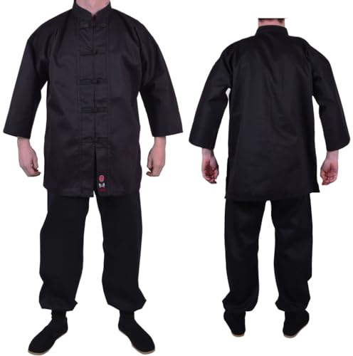 M.A.R International Kung Fu Uniform Gi Suit Outfit Clothing Costume Gear Martial Arts Wu Shu Wing Chun Tai Chi Cotton Fabric Black (180cm)
