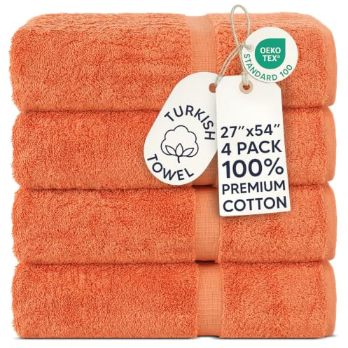 Chakir Turkish Linens Toallas turcas 100% algodón de Calidad de Hotel y SPA, Suaves y absorbentes (Toallas de baño de 4 Piezas, Coral)