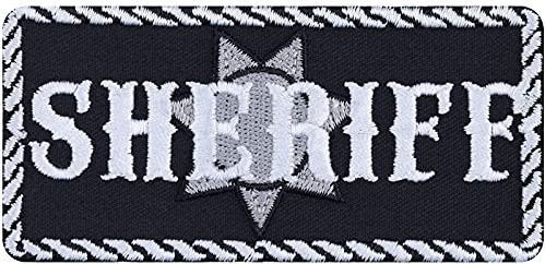 Toppa ricamata da applicare con ferro da stiro o cucitura:SHERIFF Toppa Stella dello sceriffo da annodare/stirare | Adesivo Polizia Sceriffo Distintivo Applique per tutti i tessuti | 90x45mm