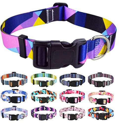 Mihqy Dog Collar for Large Dogs, Cute Small Medium Large Dog Pet Collar, with Bohemia Tribal Geometric Patterns, Soft Adjustable for Boy Girl Female Male Puppy Dog Collar(Purple Geometry,L)
