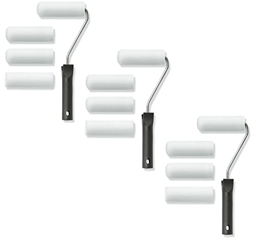 Lackierfarbrollen Set 3 x 4 Lackier Rollen mit Farbbügel - Farbrollen für wässrige und lösemittelhaltige Lacke PU, Epoxidharz, Holzlack, Metallschutzlack, Heizkörperlack, Fliesenlack BEKATEQ BE-35W