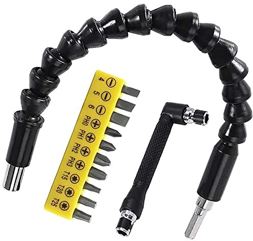 Flexible Drill Bit Extensions Set Adapter, 11.8 inch Bendable Flexible Extension Bit, 10Pcs Screwdriver Bit Set and 90° Right Angle Screwdriver Bits Soft Shaft for Drive Shaft Tip (12Pcs)