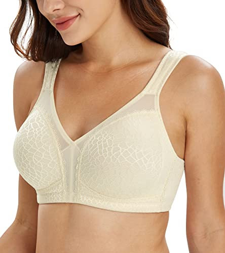 Lemorosy Full Coverage Non Padded Wireless Minimizer Bra Women's Plus Size Underwear Comfort and Double Support for Large Bust(Beige,38C)
