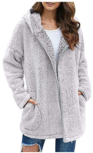 Jilijia Sudadera de mujer oversize de invierno con cálido forro polar sin cremallera, casual con capucha, chaqueta de outwear, abrigo, cárdigan con bolsillos, Verde claro, XXL