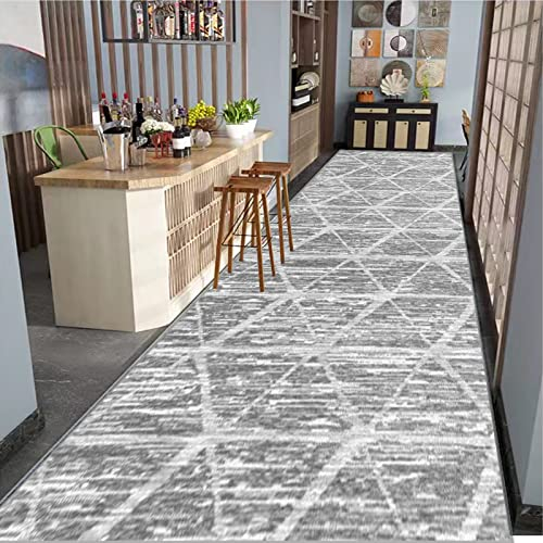 Tinyboy-hbq Teppichläufer für Flure rutschfest, Waschbar Läufer Flur Lange Weiche Kücheläufer Grau Flur Teppich für Schlafzimmer Flure Wohnzimmer Küche (Elfenbein/Grau, 80 x 300 cm)