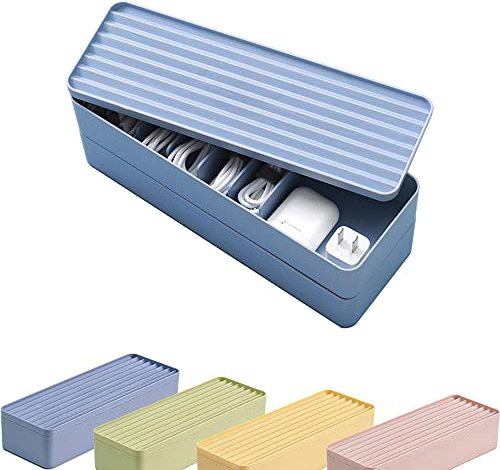 STARRY G Double Layer Cable Tidy Box with Lid, 7 Grids Cable Organizer Box, Large Wire Storage Box for Cables, Charger Plug, Power Strips, Solid Color Cable Management Box (Free 3M Cable Ties Roll)