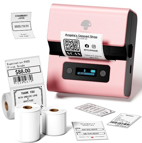 Phomemo M221 étiqueteuse - Imprimante d'étiquettes Portable, imprimante Thermique Etiquette avec PC iOS Android, pour adresse, Code-Barres, Maison, Bureau, avec 3 Rouleaux d'étiquettes(Rose)