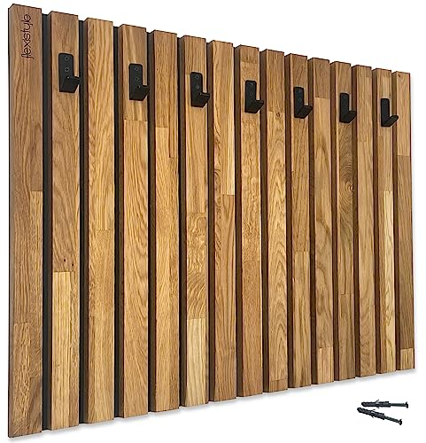 FLEXISTYLE Kleiderhaken wand Wandgarderobe Garderobe Holz Eiche Lamellen Schwarz 4 Dimensionen (80x60cm)