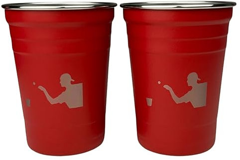 Beerpong DE® Edelstahl Becher Set | 2 Metall Cups, unzerstörbar & wiederverwendbar | 16 oz (~ 0,5 l) | Party Becher für Bierpong, Festival & Camping