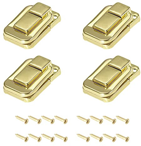 METALLIXITY Cerradura Palanca (38mm x 25mm) 4uds, Cierres Aldaba Hierro para Armarios Cajas Maletas, Tono Dorado