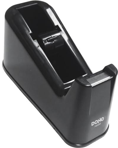 Dohe - Dispensador de Cinta Adhesiva de 19 mm x 33 m - Materiales resistentes, Cuchilla de Corte Fácil, Base Antideslizante - Material de oficina - Negro