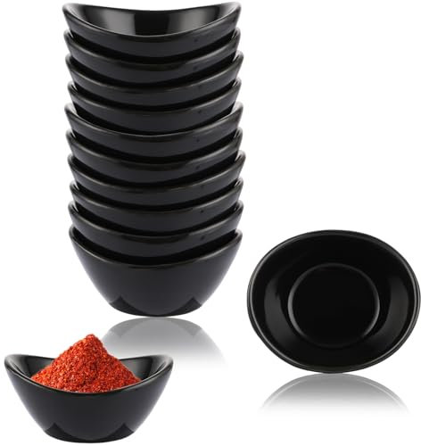 GBACHOOSE 12er Dipschalen 1,5 OZ, Keramik Schälchen Schwarz, Mini Dip Schälchen, Sojasauce Schälchen, Dipschalen Set für Dips, Marmelade, Tomatensauce, Sushi, BBQ, Vorspeisen, Dessert, Nuss