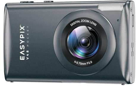 Easypix V48 Pocket, Kompakte Digitalkamera, 2.8 Display, Auflösung bis 64 MP, 18x Digitaler Zoom, Anthrazit