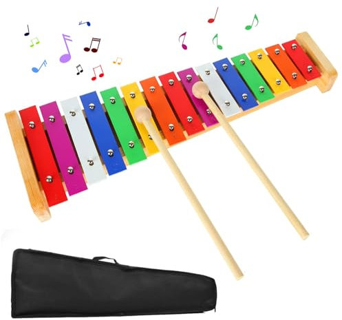 Xylophon für Kinder,Glockenspiel,Xylophon Holz,Xylophon 15 Töne Regenbogentaste Xylophon mit 2 Schlägeln Windspiel Holz und Percussion Instrument Ideal Geschenk für pädagogische Instrumente