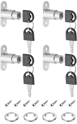 PATIKIL 4 Paquets Verrou Poussoir de Tiroir d'Armoire de Bureau 22 mm | Verrous Poussoirs, Finition en Alliage de Zinc Chromé, de Longueur de Cylindre, Clés Identiques