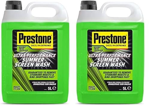 Prestone Screenwash, Ready To Use Screen Wash For Cars, High Performance Cleaning With Streak Free Formula, Maximum Visibility Summer Windscreen Washer Fluid, Removes Stubborn Dirt, 5L Bottle
