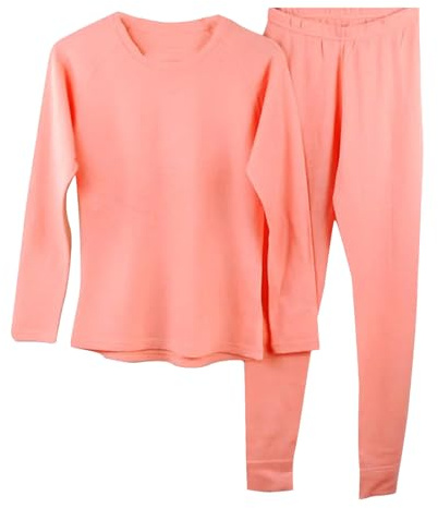 UIOKLMJH Conjunto de ropa interior térmica de lana merino sólida para mujer, conjunto ligero de tops y pantalones, rosa, M