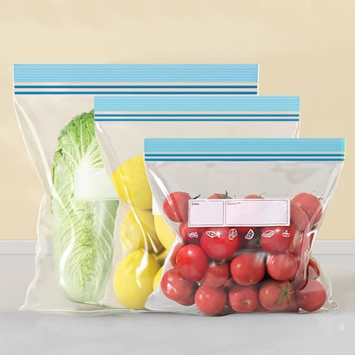 70Pcs Food Storage Freezer Bags (UK Company), Reusable Zip Lock Sandwich Bags, Thicken Zip Seal Food Storage Bags for Fruits,Meat,Grains,Vegetables,Snacks (S+M+L)