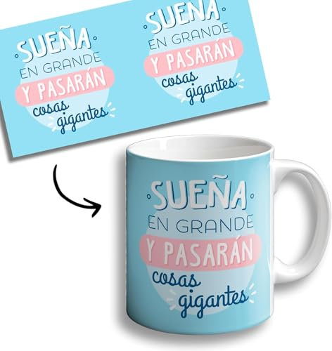 Oops - Taza Sueña en grande, pasarán cosas gigantes - Frases motivadoras - Taza cerámica 350ml - Taza café - Taza Té - Taza desayuno (Sueña en grande)