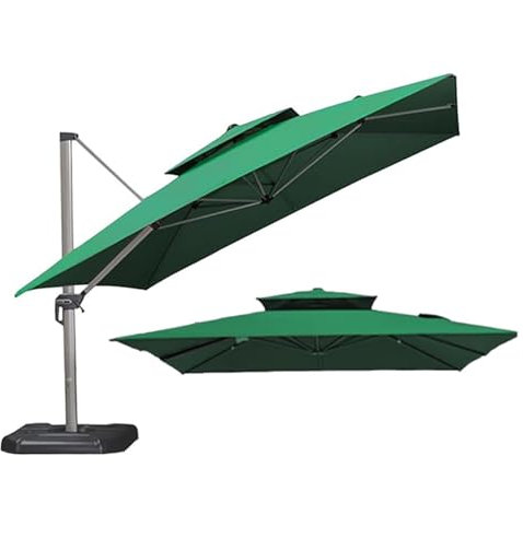 Parasol déporté carré de 3 x 3 m de rechange imperméable pour parasol d'extérieur pour cour, jardin, terrasse, vert foncé
