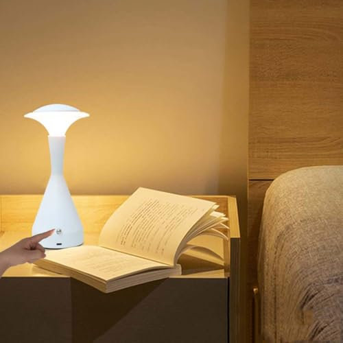 AoLa Lampada da tavolo a fungo Luce da tavolo ricaricabile a LED con lampada a fungo dimmerabile a sfioramento Lampada da comodino in acrilico senza fili ricaricabile USB,Bianca